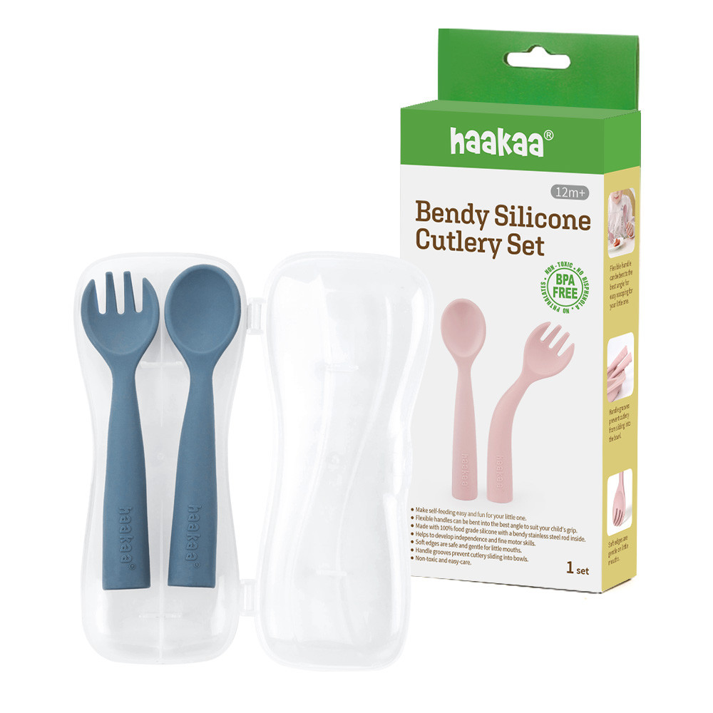 Sophie La Giraffe Set 3 Posate In Silicone | Forchetta, Coltello E Cucchiaio | Primi Pasti Autonomi | Manico Ergonomico | Lavastoviglie